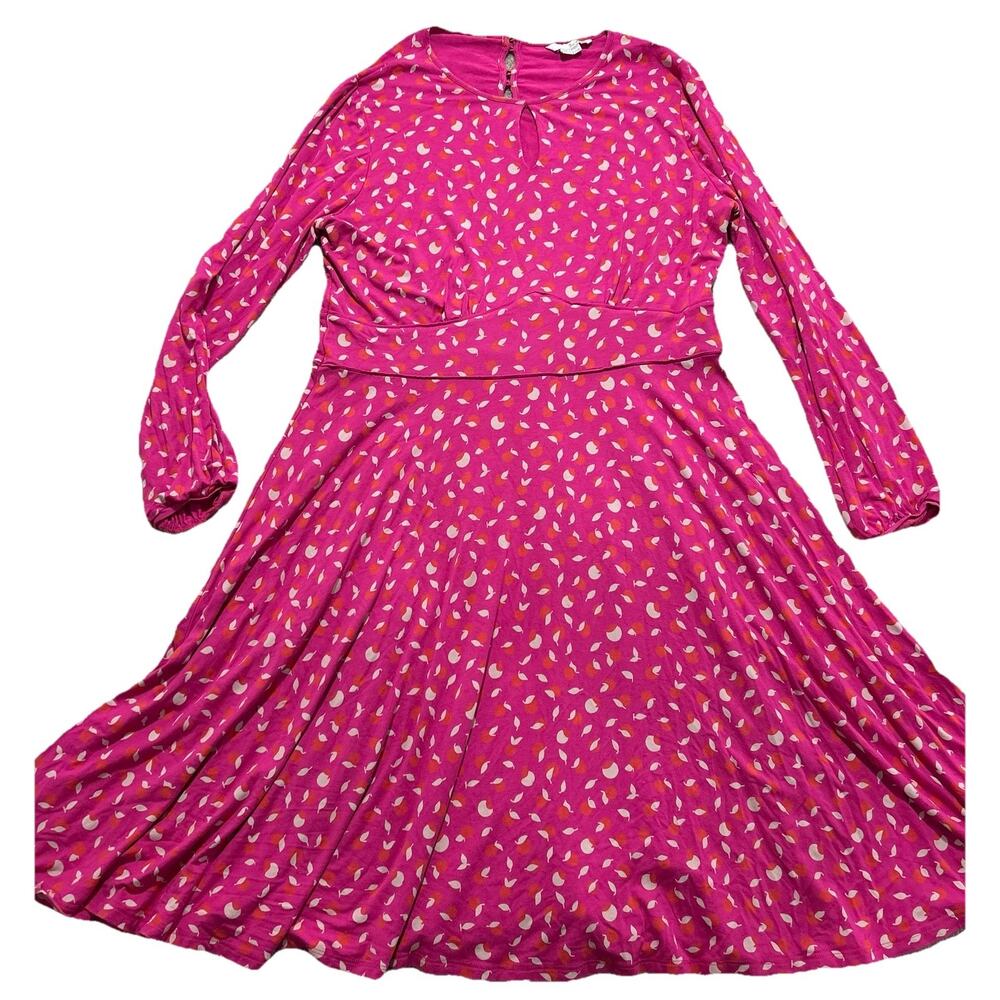 Boden Marilyn Dress Women’s US 18L‎ Long in Pink Flambe Apples Keyhole